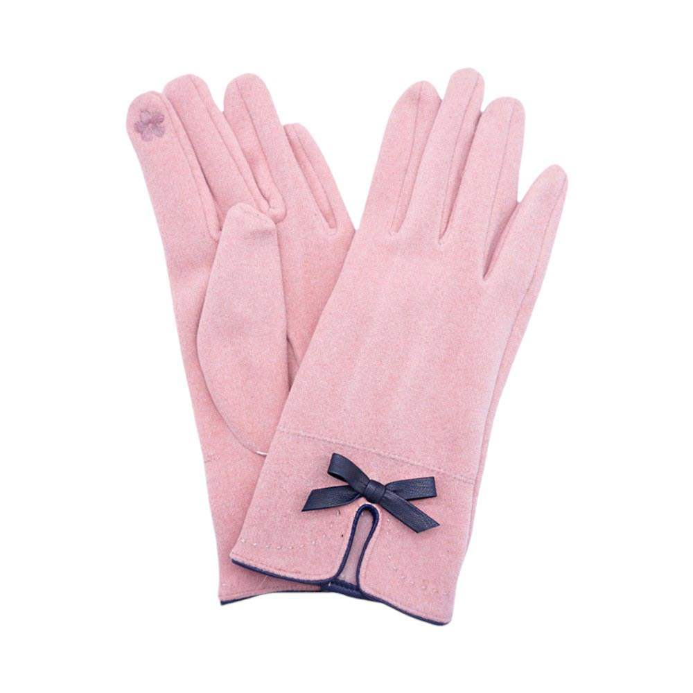 Bow Pointed Faux Suede Smart Touch Gloves - Madeline Love - Flyclothing LLC
