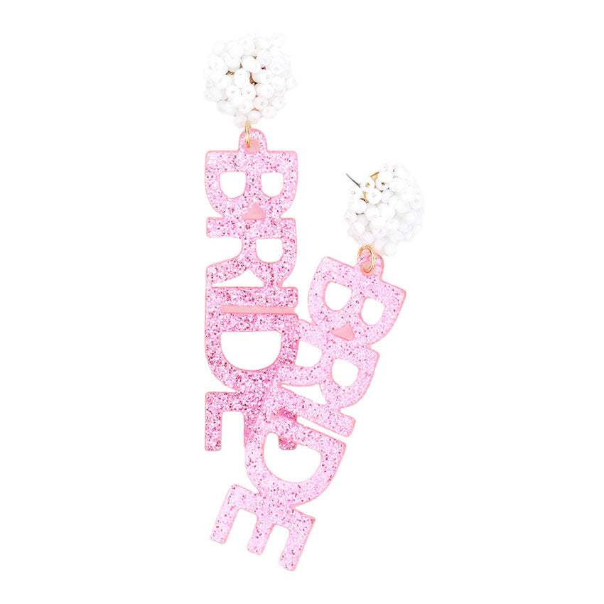 Bride Glittered Message Dangle Earrings - Madeline Love - Flyclothing LLC