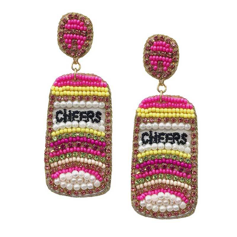 CHEERS Felt Back Pearl Stone Seed Beaded Beer Dangle Earring - Madeline Love - Flyclothing LLC