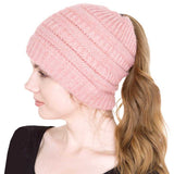 Cable Knit Ponytail Beanie Hat - Madeline Love - Flyclothing LLC