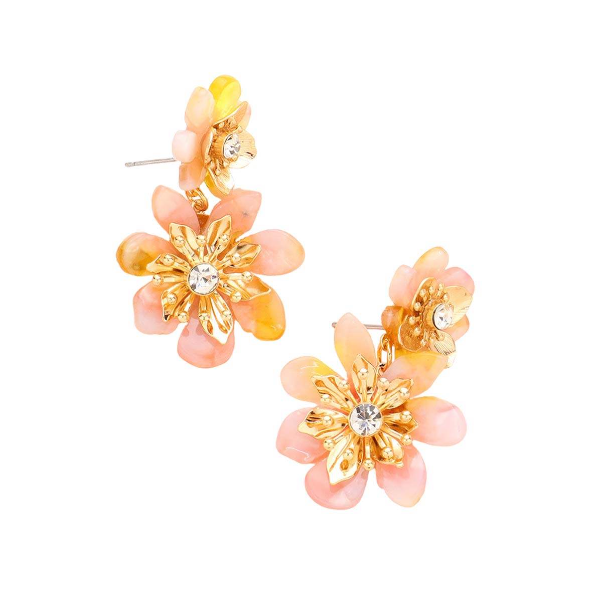 Celluloid Acetate Double Flower Link Dangle Earrings - Madeline Love - Flyclothing LLC