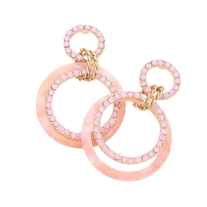 Celluloid Acetate Rhinestone Embellished Open Circle Link Dangle Earrings - Madeline Love - Flyclothing LLC