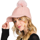 Chevron Patterned Faux Fur Pom Pom Knit Cap - Madeline Love - Flyclothing LLC