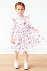 Pink Christmas 3/4 Sleeve Ruffle Twirl Dress - Mila & Rose ® - Flyclothing LLC