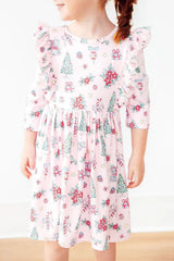 Pink Christmas 3/4 Sleeve Ruffle Twirl Dress - Mila & Rose ® - Flyclothing LLC