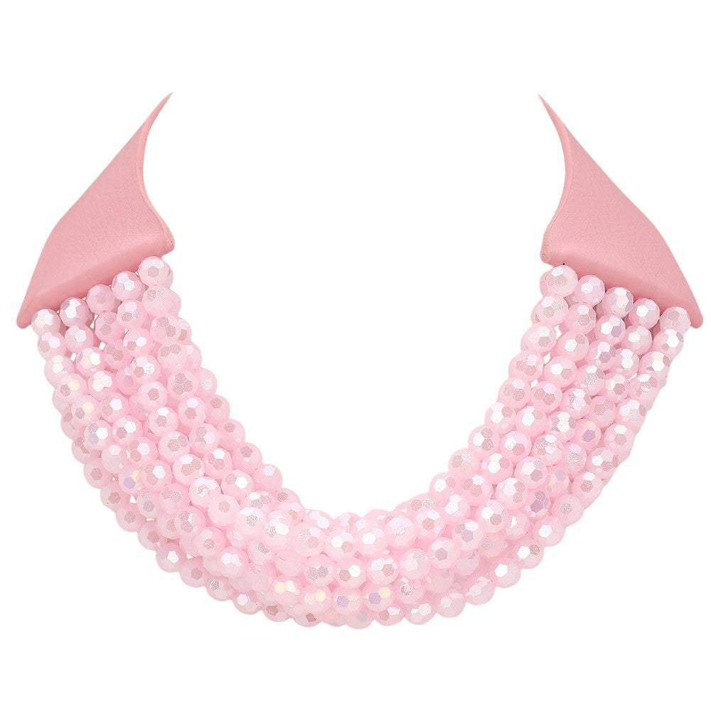 Chunky Acrylic Beaded Multi Layered Faux Leather Necklace - Madeline Love - Flyclothing LLC