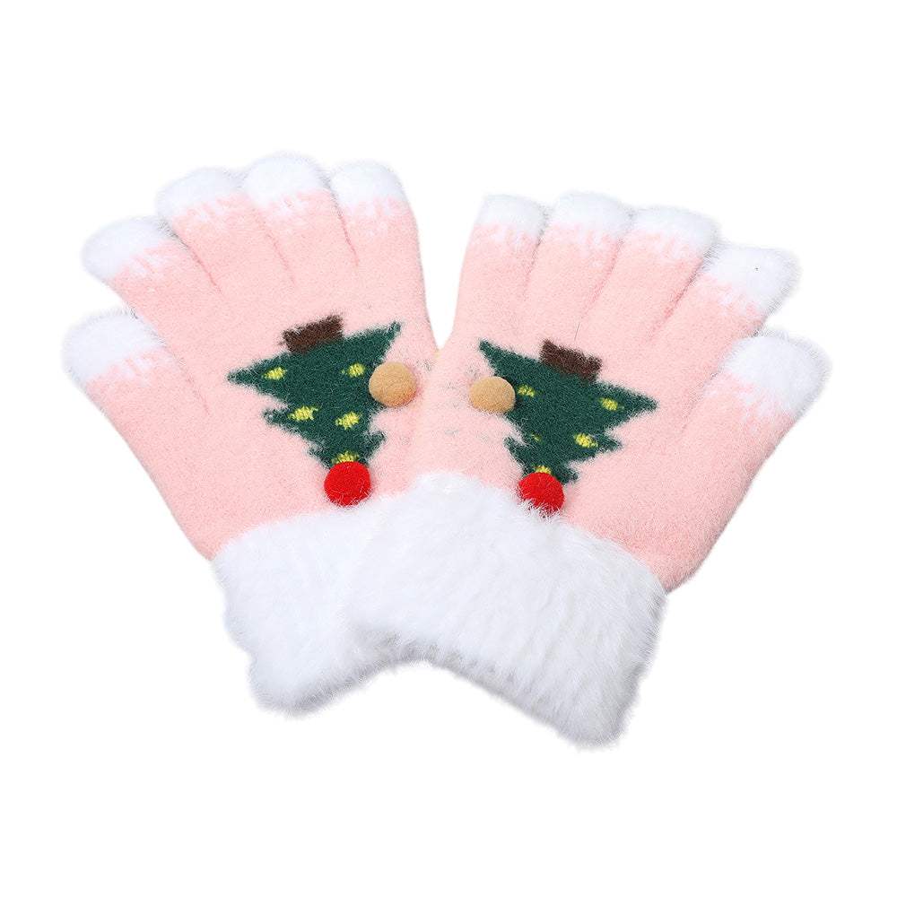 Cozy Fuzzy Pom Pom Christmas Tree Accent Winter Gloves - Madeline Love - Flyclothing LLC
