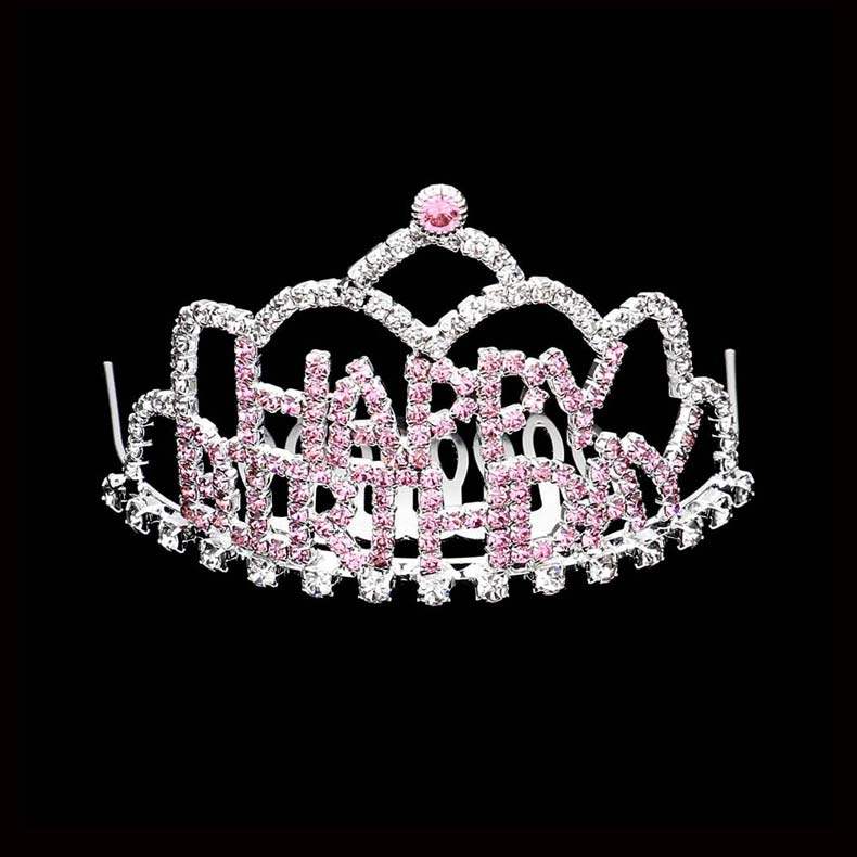 Crystal Rhinestone Happy Birthday Mini Party Tiara - Madeline Love - Flyclothing LLC