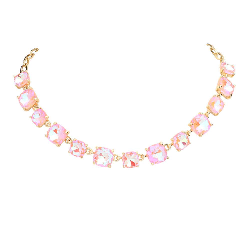 Cushion Square Stone Link Evening Necklace - Madeline Love - Flyclothing LLC