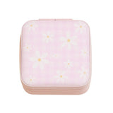 Daisy Flower Checkered Pattern Portable Square Jewelry Box - Madeline Love - Flyclothing LLC
