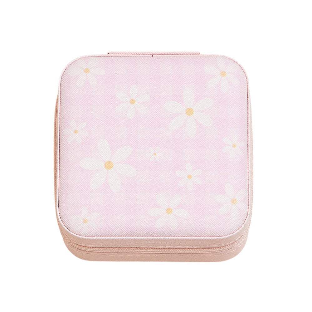Daisy Flower Checkered Pattern Portable Square Jewelry Box - Madeline Love - Flyclothing LLC