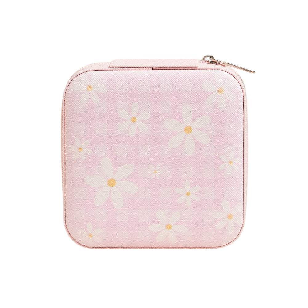 Daisy Flower Checkered Pattern Portable Square Jewelry Box - Madeline Love - Flyclothing LLC