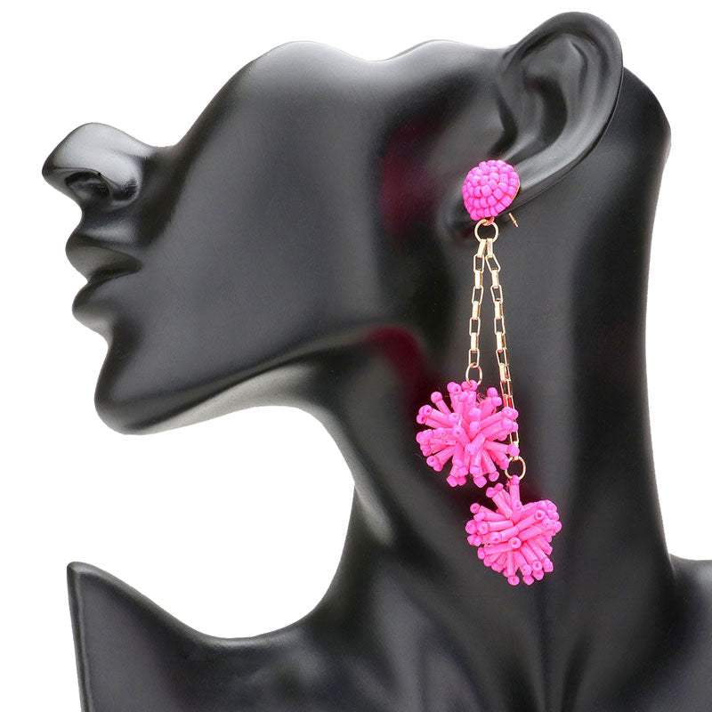 Dropped Beaded Double Ball Dangle Earrings - Madeline Love - Flyclothing LLC