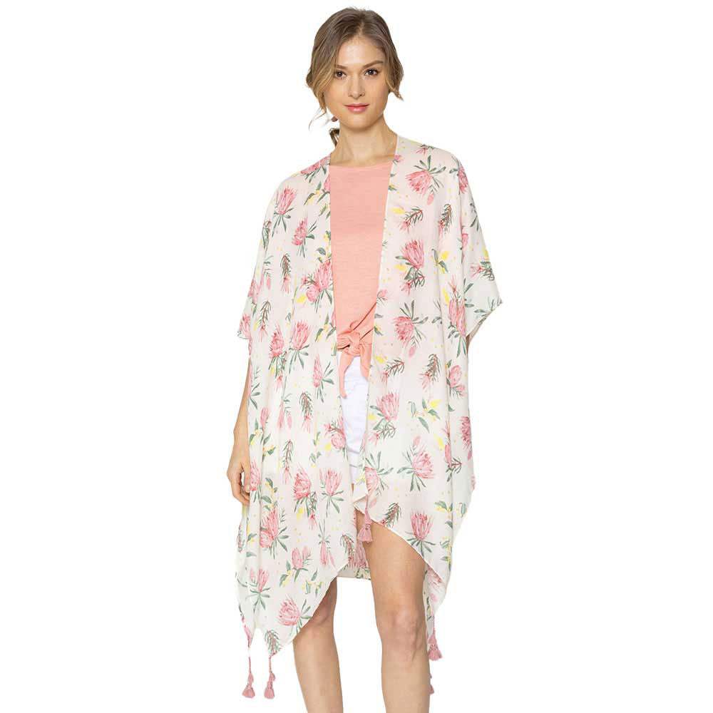 Elegant Flower Printed Cover Up Kimono Poncho - Madeline Love - Flyclothing LLC