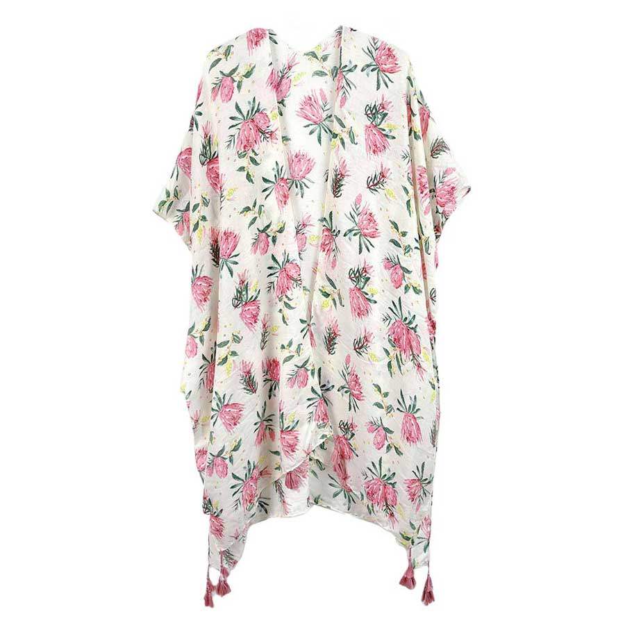 Elegant Flower Printed Cover Up Kimono Poncho - Madeline Love - Flyclothing LLC