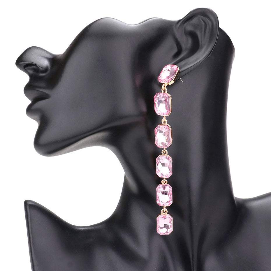Emerald Cut Stone Link Dangle Evening Earrings - Madeline Love - Flyclothing LLC