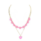 Enamel Heart Pendant Flower Link Double Layered Necklace - Madeline Love - Flyclothing LLC