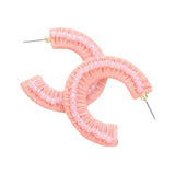 Faceted Bead Embellished Raffia Wrapped Hoop Earrings - Madeline Love - Flyclothing LLC