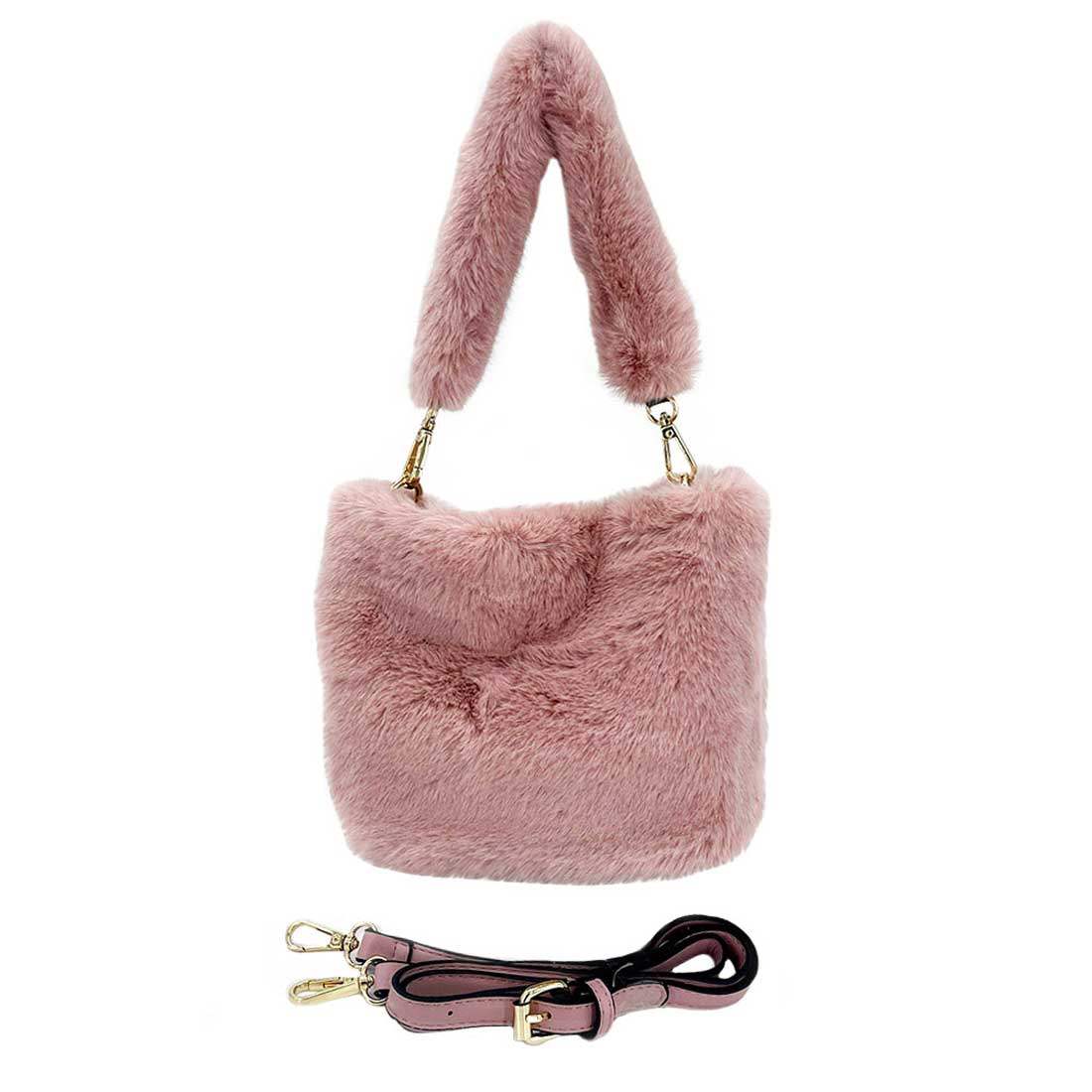 Fashionable Solid Faux Fur Tote Crossbody Bag - Madeline Love - Flyclothing LLC