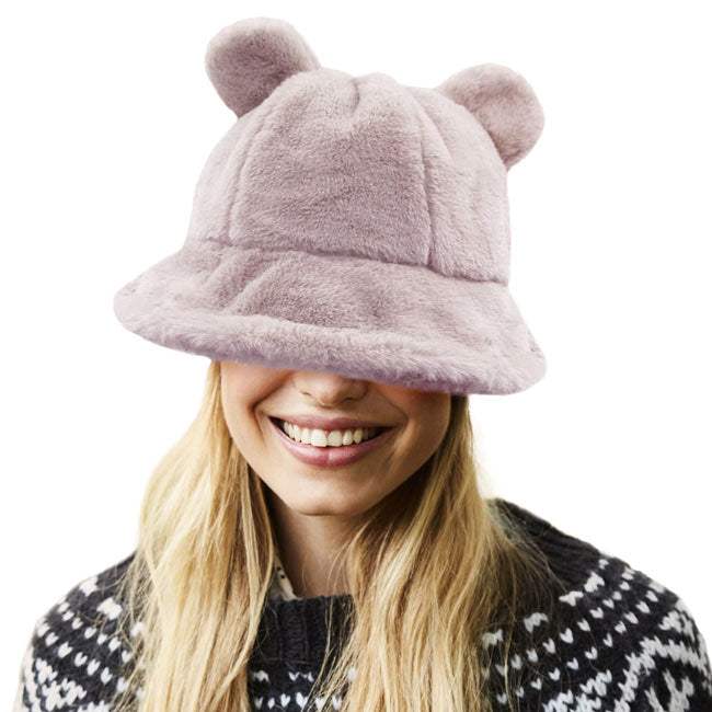 Faux Fur Bear Ear Bucket Hat - Madeline Love - Flyclothing LLC