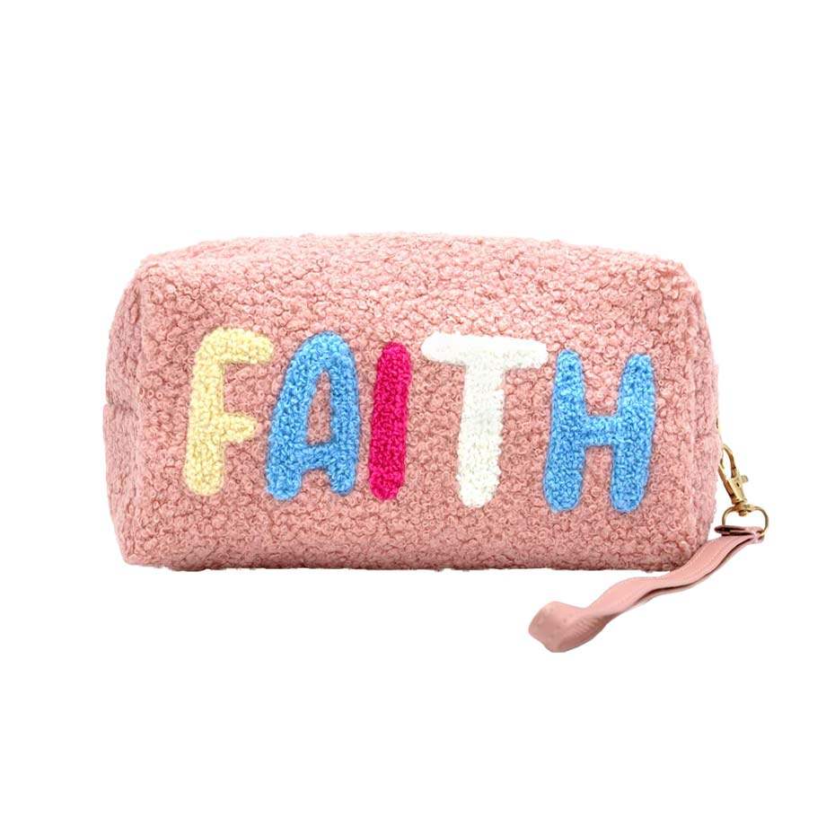 Faux Fur Faith Message Pouch With Wristlet - Madeline Love - Flyclothing LLC
