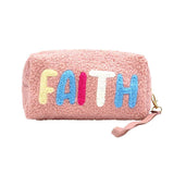 Faux Fur Faith Message Pouch With Wristlet - Madeline Love - Flyclothing LLC