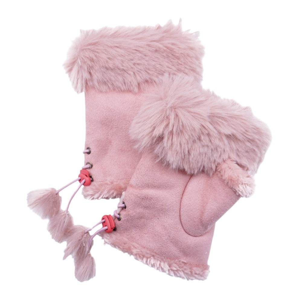 Faux Fur Trim Fingerless Gloves - Madeline Love - Flyclothing LLC