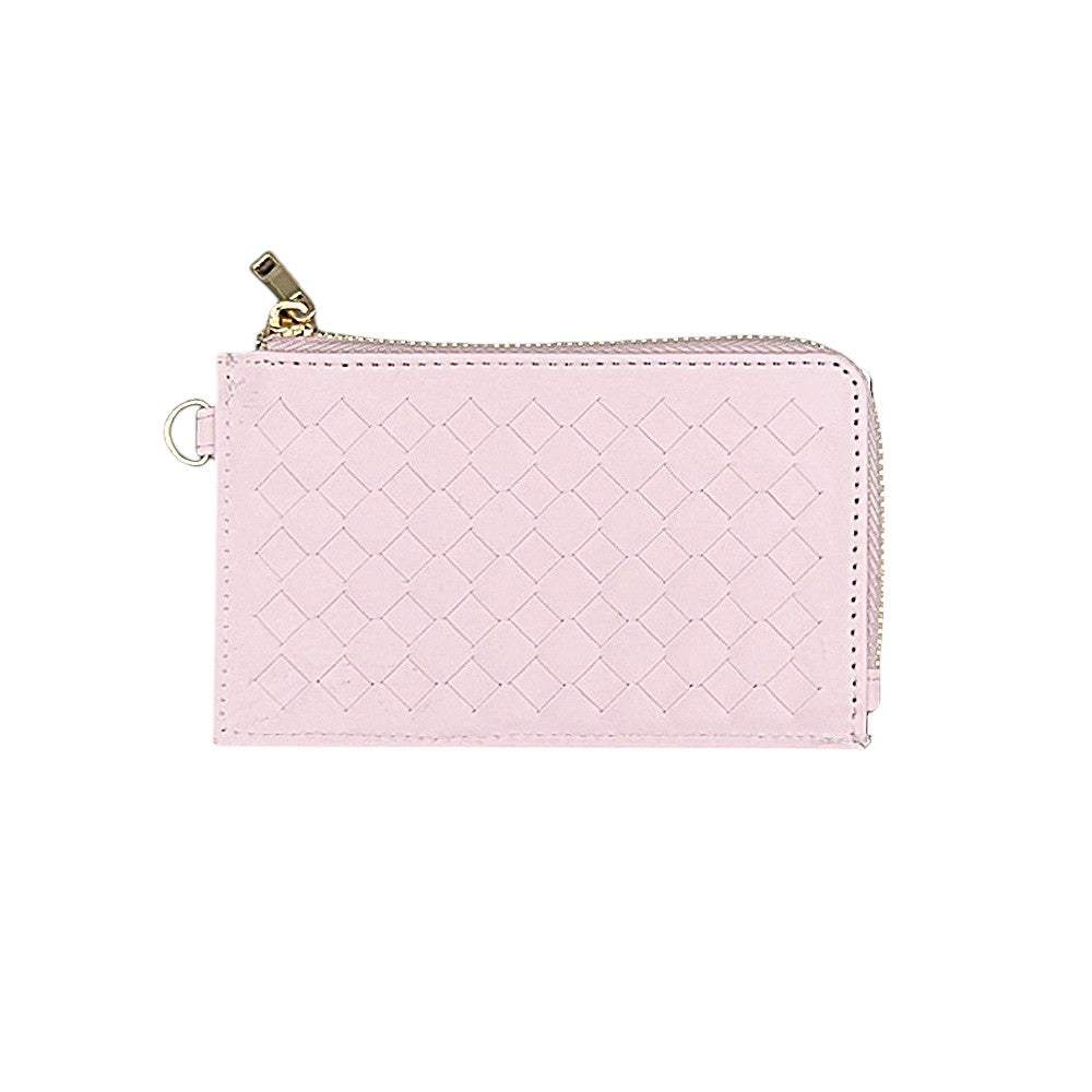 Faux Leather Basket Weave Flat Card Holder Wallet with Wristlet - Madeline Love - Flyclothing LLC