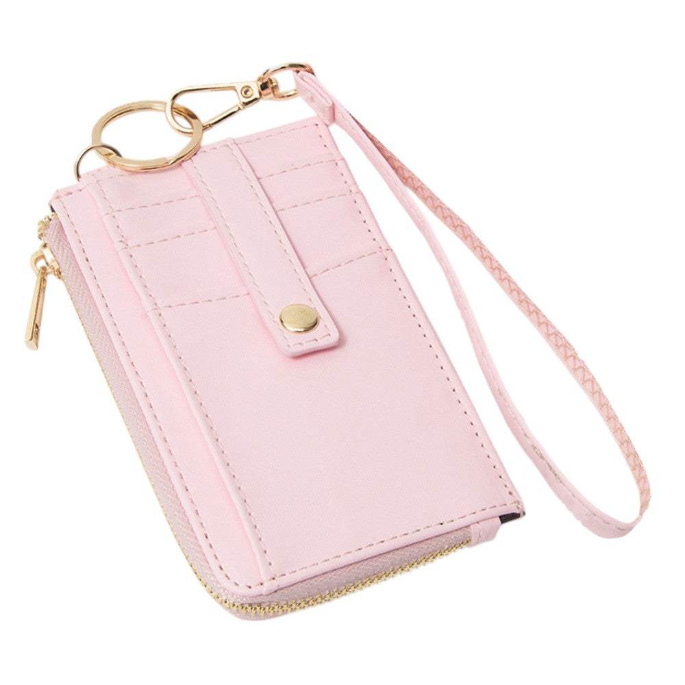 Faux Leather Basket Weave Flat Card Holder Wallet with Wristlet - Madeline Love - Flyclothing LLC