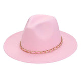 Faux Leather Braided Chain Band Pointed Fedora Hat - Madeline Love - Flyclothing LLC