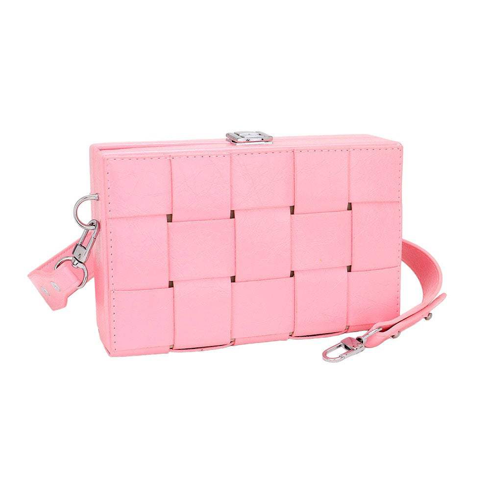 Faux Leather Woven Square Box Crossbody Bag - Madeline Love - Flyclothing LLC