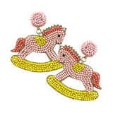 Felt Back Beaded Baby Rocking Horse Dangle Earrings - Madeline Love - Flyclothing LLC