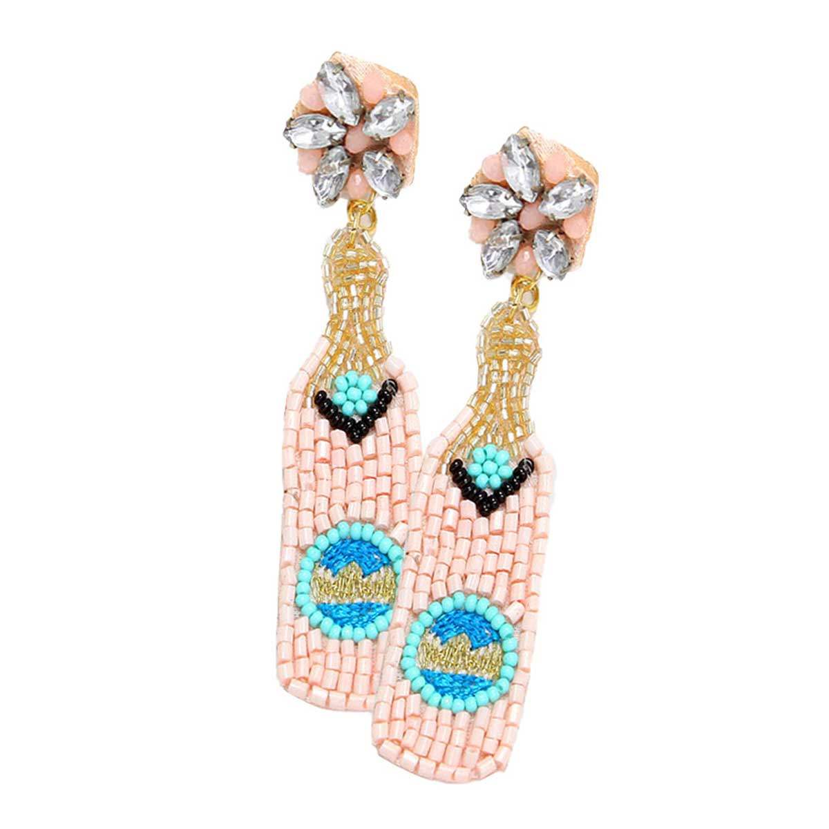 Felt Back Beaded Champagne Dangle Earrings - Madeline Love - Flyclothing LLC
