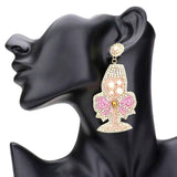 Felt Back Beaded Pearl Embellished Champagne Dangle Earrings - Madeline Love - Flyclothing LLC