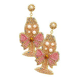 Felt Back Beaded Pearl Embellished Champagne Dangle Earrings - Madeline Love - Flyclothing LLC