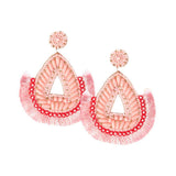 Felt Back Beaded Teardrop Thread Fringe Dangle Earrings - Madeline Love - Flyclothing LLC