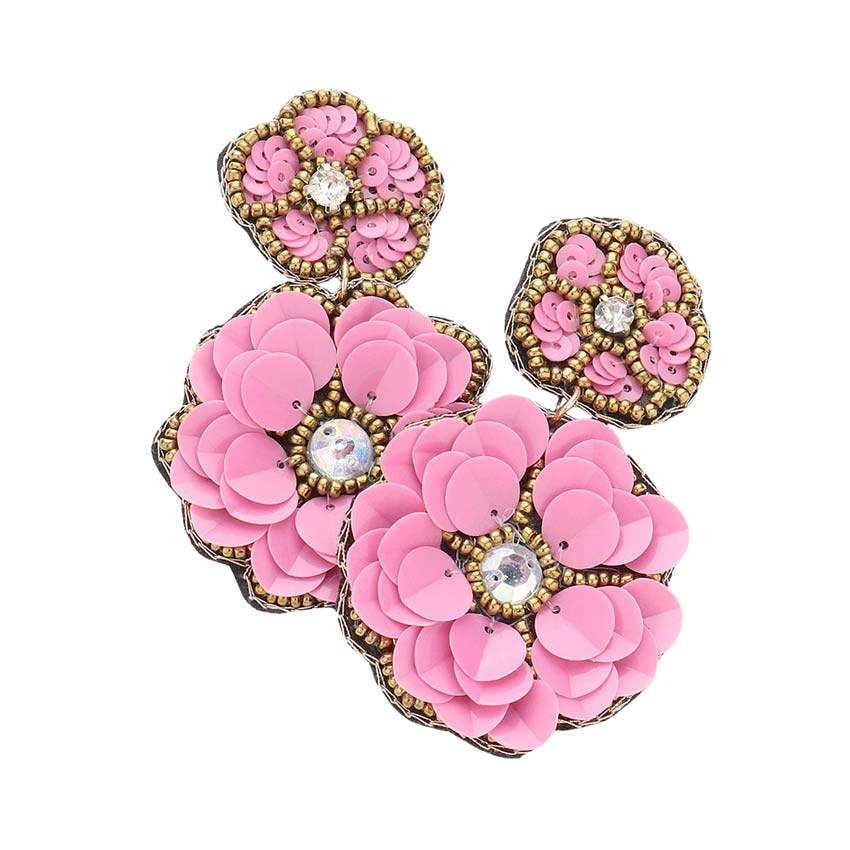 Felt Back Double Flower Link Dangle Earrings - Madeline Love - Flyclothing LLC
