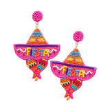 Felt Back Fiestas Beaded Hat Message Dangle Earrings - Madeline Love - Flyclothing LLC