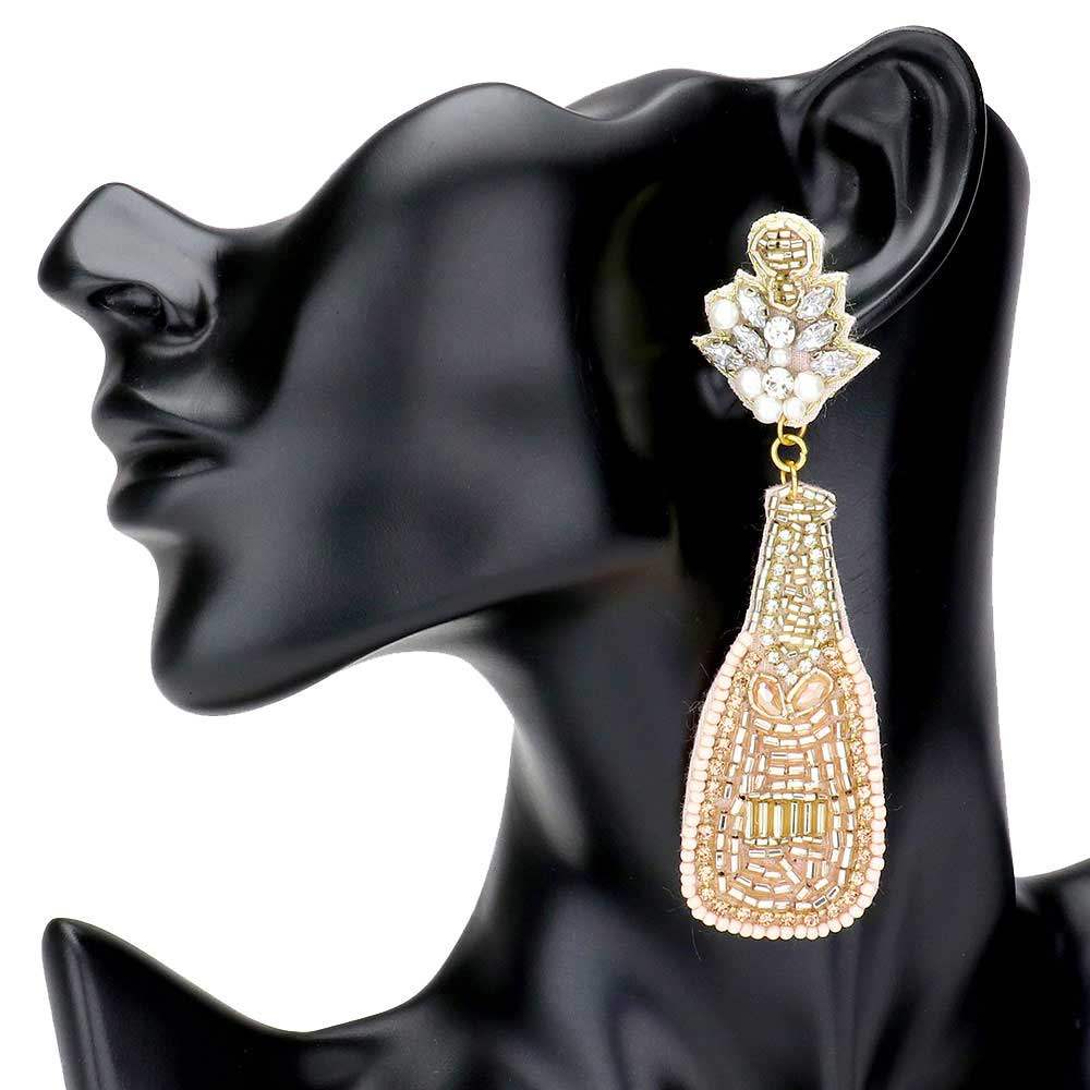 Felt Back Multi Beaded Champagne Dangle Earrings - Madeline Love - Flyclothing LLC