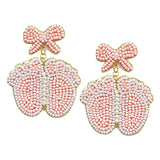 Felt Back Pearl Beaded Bow Baby Foot Dangle Earrings - Madeline Love - Flyclothing LLC