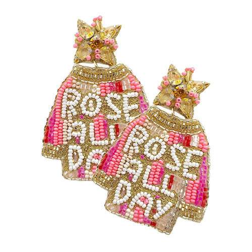 Felt Back Rose All Day T shirt Beaded Dangle Earrings - Madeline Love - Flyclothing LLC