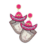 Felt Back Seed Beaded Cowboy Hat Accented Dangle Earrings - Madeline Love - Flyclothing LLC