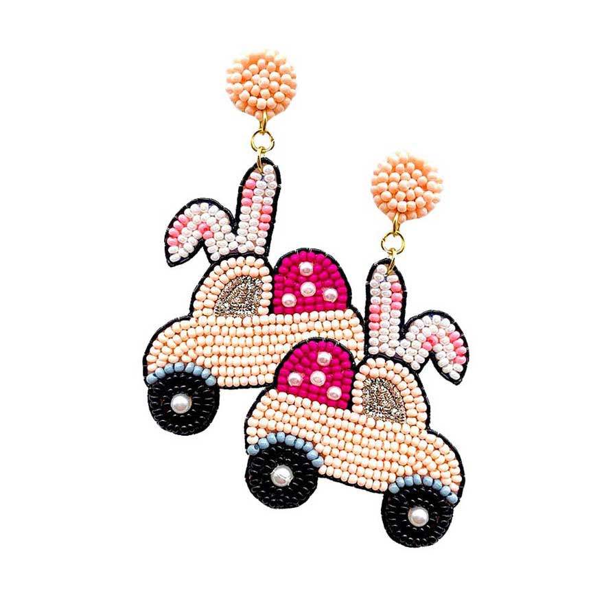 Felt Back Seed Beaded Easter Bunny Car Dangle Earrings - Madeline Love - Flyclothing LLC