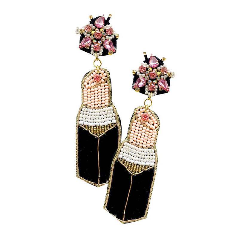Felt Back Seed Beaded Lipstick Dangle Earrings - Madeline Love - Flyclothing LLC