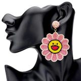 Felt Back Seed Beaded Smile Flower Dangle Earrings - Madeline Love - Flyclothing LLC