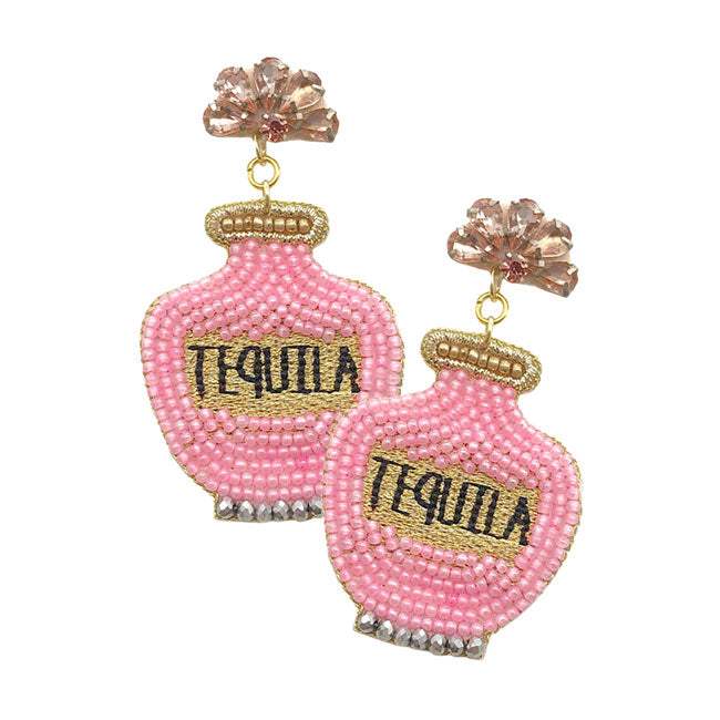 Felt Back Seed Beaded Tequila Dangle Earrings - Madeline Love - Flyclothing LLC