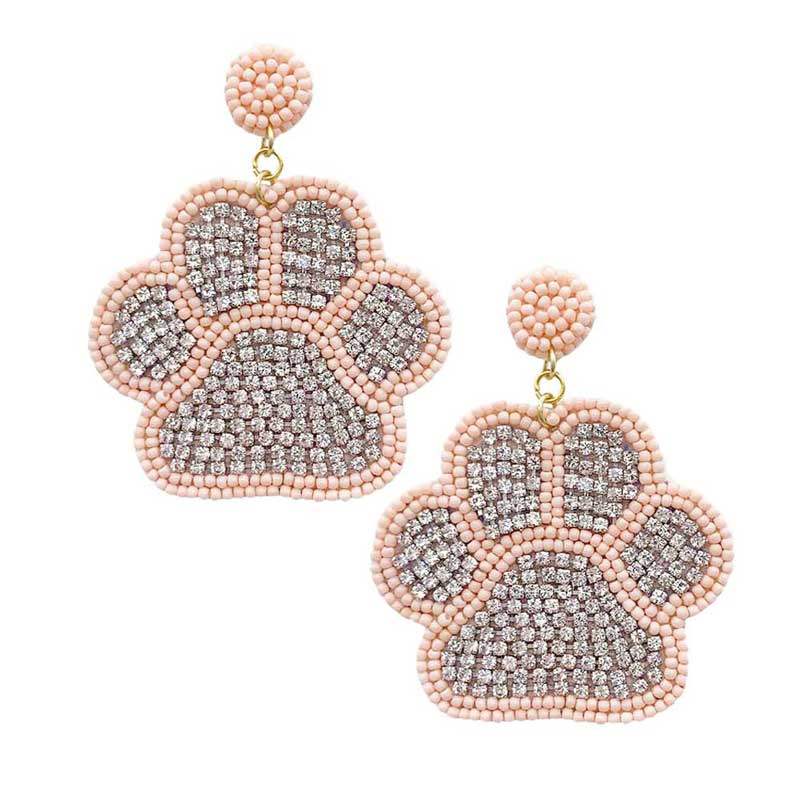 Felt Back Seed Beaded Trimmed Bling Paw Dangle Earrings - Madeline Love - Flyclothing LLC