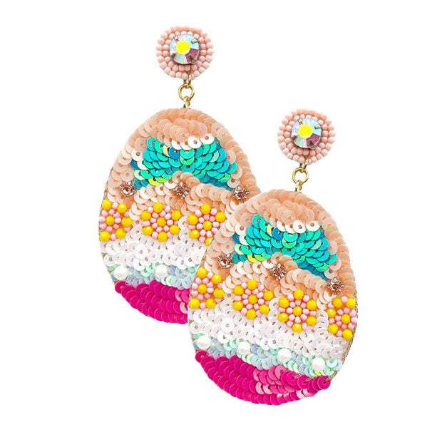 Felt Back Sequin Easter Egg Dangle Earrings - Madeline Love - Flyclothing LLC