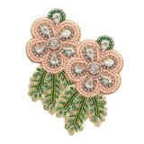 Felt Back Sequin Stone Seed Beaded Flower Leaf Earrings - Madeline Love - Flyclothing LLC