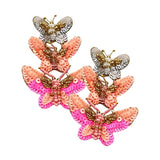 Felt Back Sequin Triple Butterfly Link Dangle Earrings - Madeline Love - Flyclothing LLC